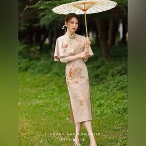 Swiftly Cheongsam Midi Sheath Dress with Shawl | Women Office Party Dress